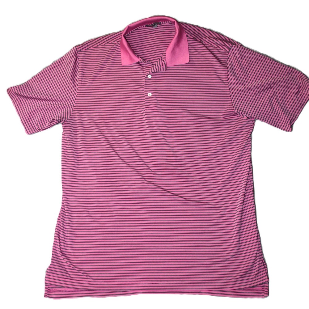 Peter Millar Polo Shirt Mens L Pink Striped Summer Comfort Polyester Spandex